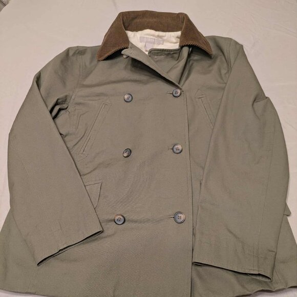 J. Crew Peacoat Light Canvas Womens S Double Brested Green w/ Brown Corduroy Top - Picture 3 of 13